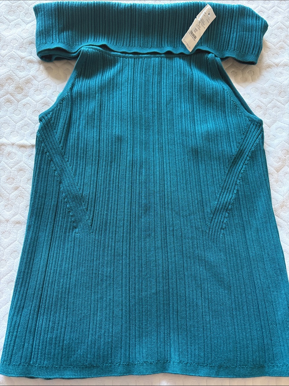 White House Black Market Ribbed Foldover Off-Shoulder Top in Deep Lagoon XL NWT - Picture 2 of 9